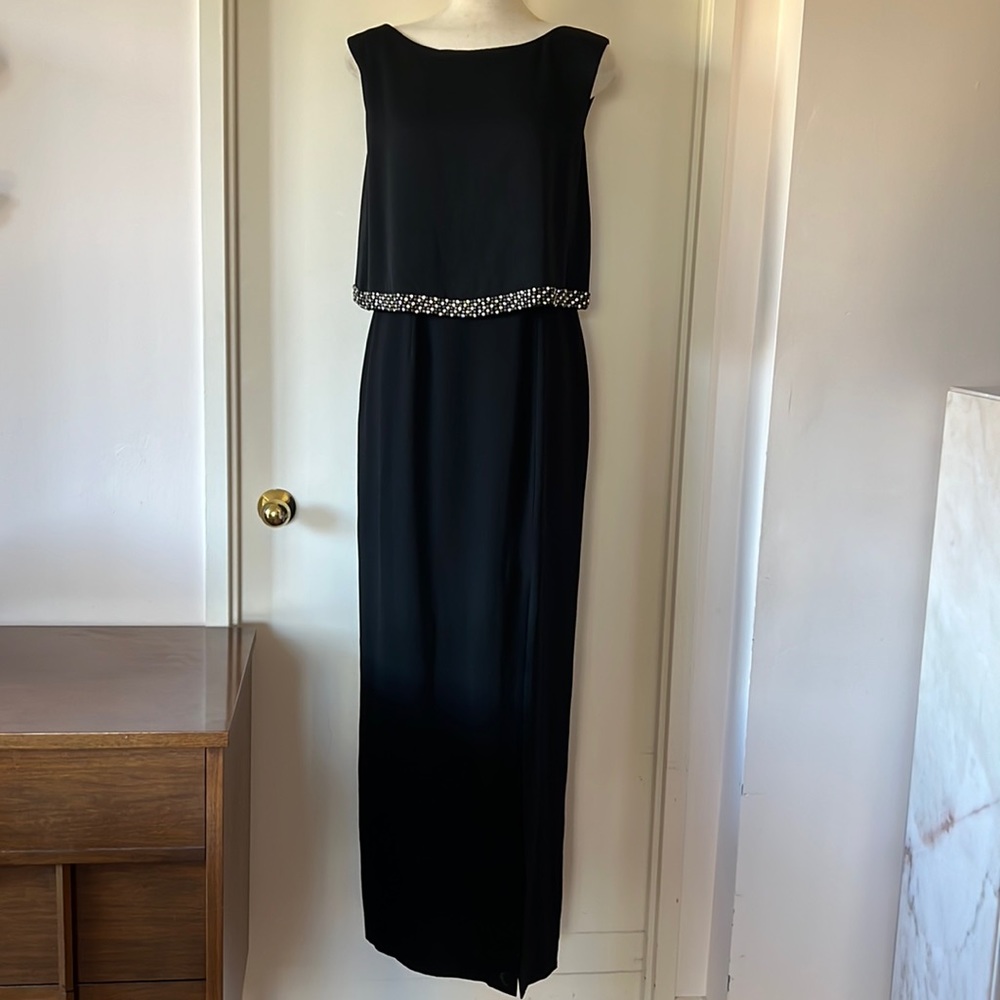 💕LK Bennett Elegant Black Column Gown with Crystal Paillettes 8 EUC